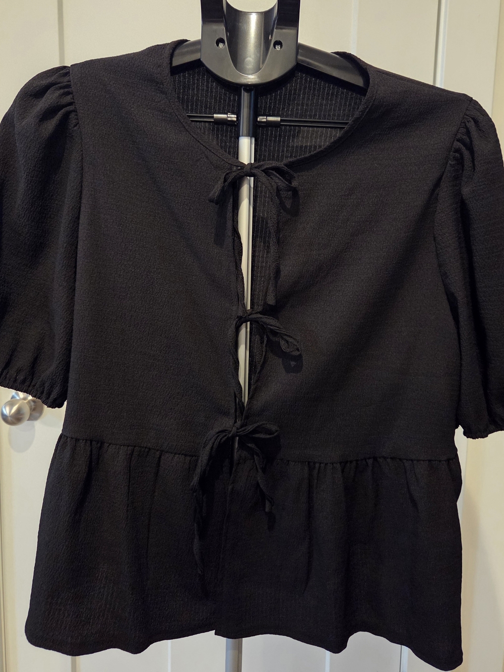 105. Black Tie-Front Peplum Women's Top